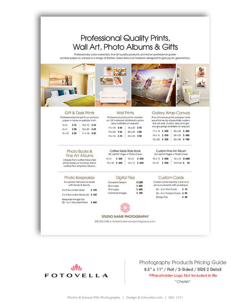 Price List Template - Pricing Guide - Photography Print Products - CHERISH - 1311
