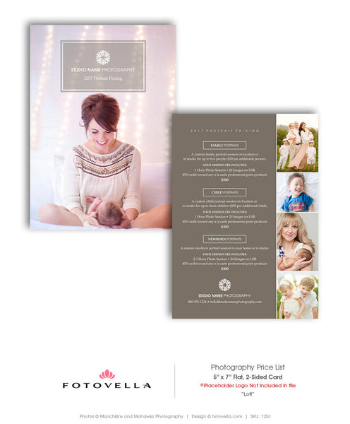 Modern Photography Price List Template - 5x7 Flat Card - LOFT  - 1253