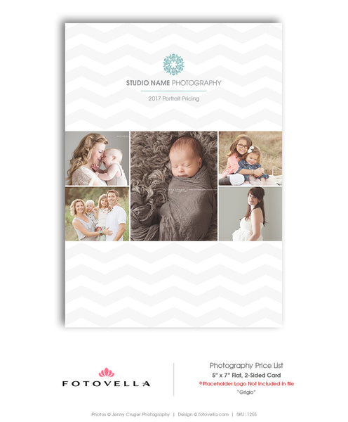 Photography Price List Template - 5x7 Flat Card Photoshop Template - GRIGIO  - 1255