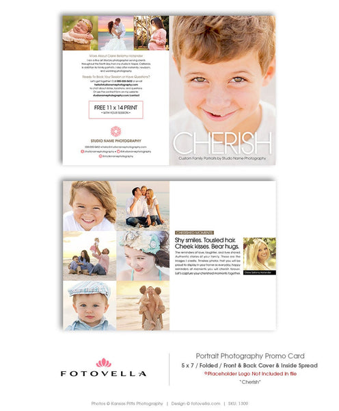 Photography Marketing Template - Vertical 5x7 Folded Card - CHERISH - 1309