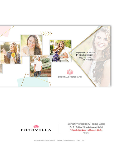 Senior Photography Marketing Card - Wide Format Folded 5x7 Card - "GLAM" - 1264
