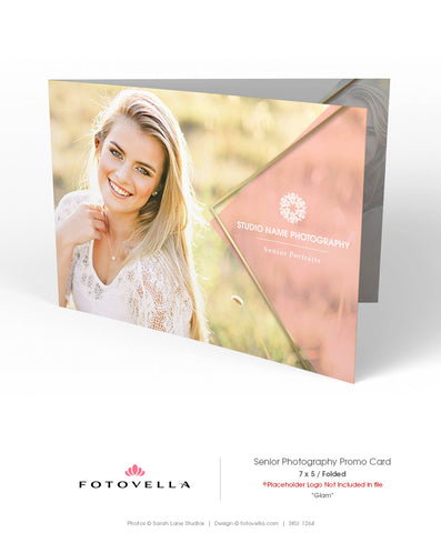 Senior Photography Marketing Card - Wide Format Folded 5x7 Card - "GLAM" - 1264