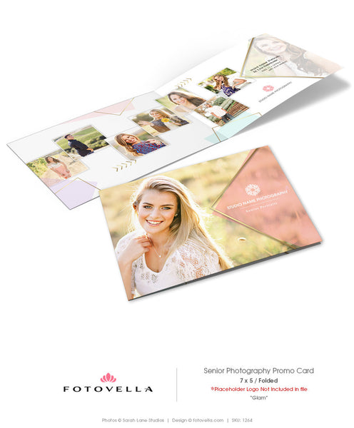 Senior Photography Marketing Card - Wide Format Folded 5x7 Card - "GLAM" - 1264