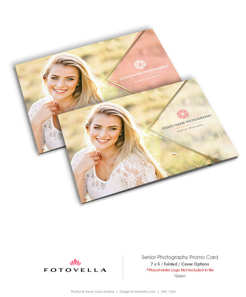 Senior Photography Marketing Card - Wide Format Folded 5x7 Card - "GLAM" - 1264
