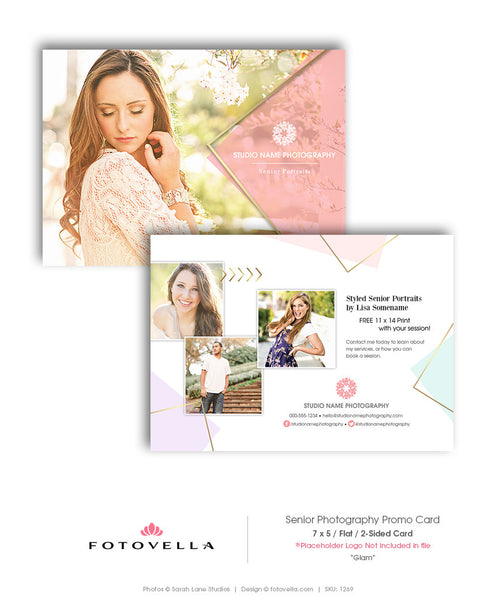 Senior Photography Marketing - 5x7 Promo Card Template - GLAM - 1269