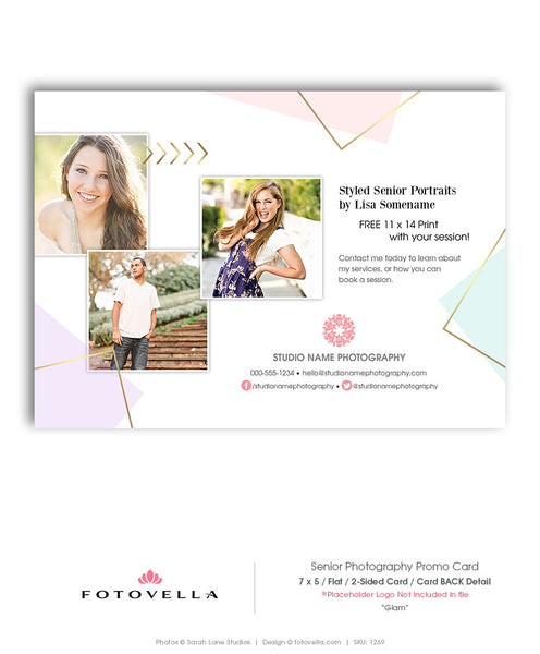 Senior Photography Marketing - 5x7 Promo Card Template - GLAM - 1269