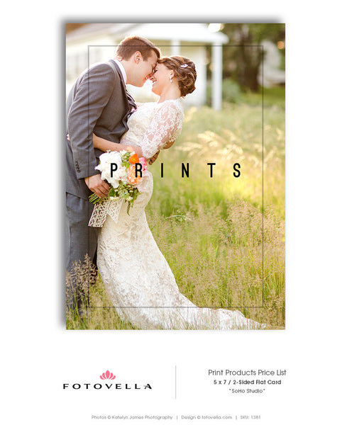 Photography Price List Template - Prints Price List - 5x7 - SOHO STUDIO - 1381