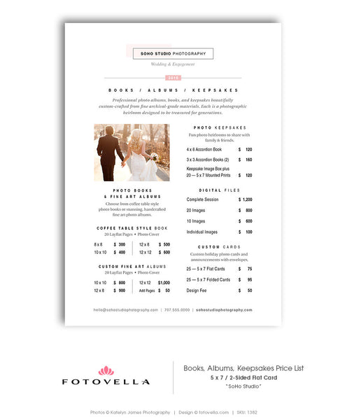 Photography Price List Template - Albums Price List - 5x7 - SOHO STUDIO - 1382