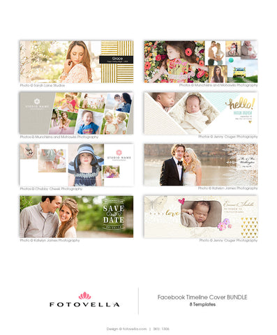 Facebook Timeline Cover Templates for Photographers - Wedding, Save The Date, Birth Announcement, Senior, Family - 1306