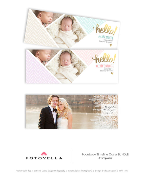 Facebook Timeline Cover Templates for Photographers - Wedding, Save The Date, Birth Announcement, Senior, Family - 1306