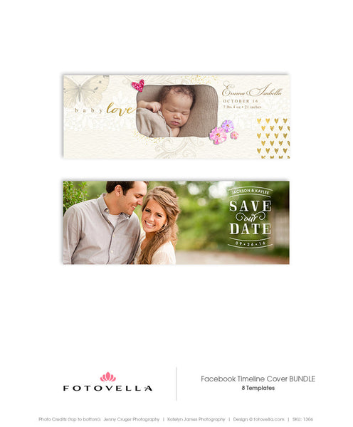 Facebook Timeline Cover Templates for Photographers - Wedding, Save The Date, Birth Announcement, Senior, Family - 1306