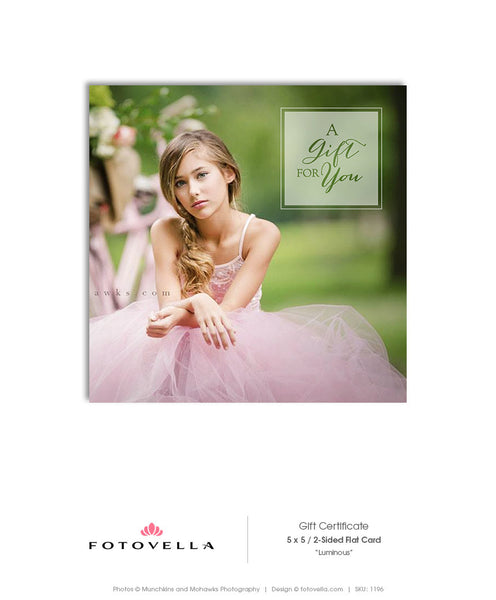 Photography Gift Certificate Template - 5x5 Photoshop Template - 1196