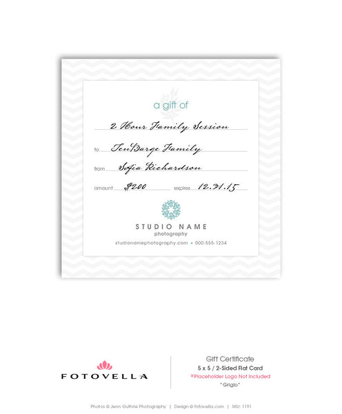 Photographer Gift Certificate - 5x5 Photoshop Template - 1191