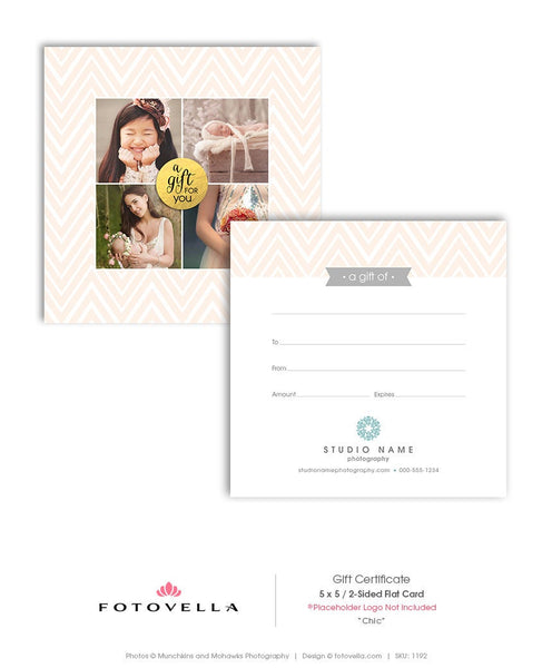 Photography Gift Certificate - Chevron Design 5x5 Card - Photoshop Template - 1192