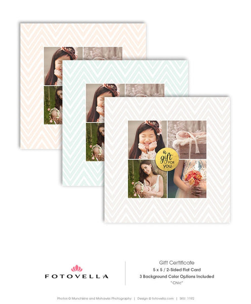 Photography Gift Certificate - Chevron Design 5x5 Card - Photoshop Template - 1192