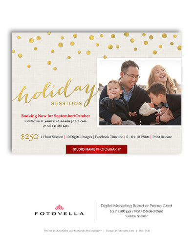Christmas Mini Session Template - 5x7 Digital Photography Marketing Card - Sparkle - 1149
