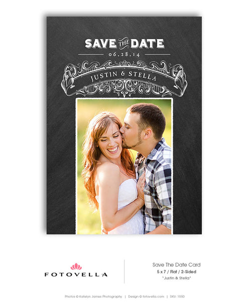 Engagement Announcement - Chalkboard Save The Date Card - Blackboard Design Photoshop Template - 1050