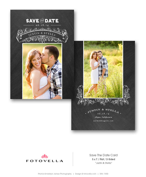 Engagement Announcement - Chalkboard Save The Date Card - Blackboard Design Photoshop Template - 1050