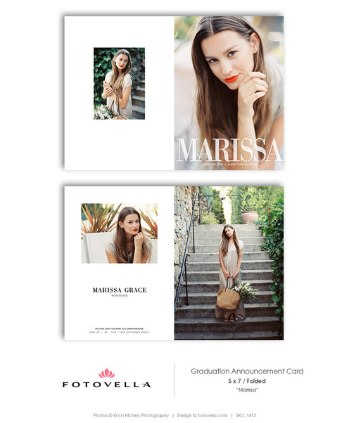 Senior Graduation Card - Senior Photography Template - 5x7 Folded Card - For Photographers - Photoshop Required - MARISSA - 1413