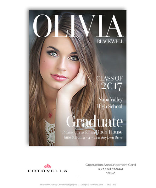 Senior Graduation Announcement Card - Graduation Open House - 5x7 Flat Card - For Photographers - Photoshop Required - OLIVIA - 1412