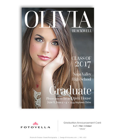 Senior Graduation Announcement Card - Graduation Open House - 5x7 Flat Card - For Photographers - Photoshop Required - OLIVIA - 1412