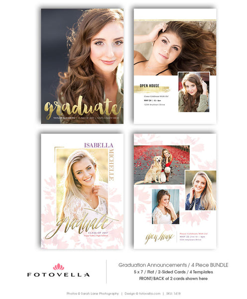 Senior Graduation Announcement Card - Senior Photography Template - 4 Pack Bundle - For Photographers - Photoshop Required - 1418