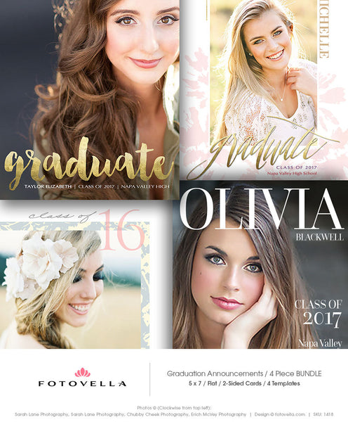 Senior Graduation Announcement Card - Senior Photography Template - 4 Pack Bundle - For Photographers - Photoshop Required - 1418