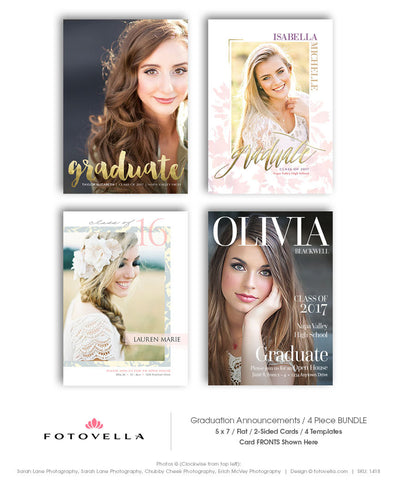 Senior Graduation Announcement Card - Senior Photography Template - 4 Pack Bundle - For Photographers - Photoshop Required - 1418
