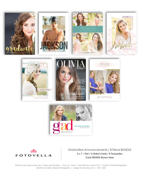 Senior Graduation Invitation Template - Senior Grad Cards - 8 Pack Bundle - 1422