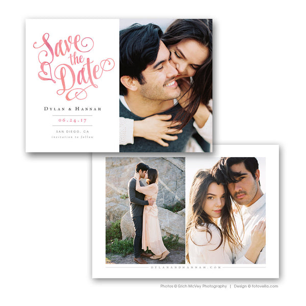 Save The Date Template - 5x7 Photo Card Photoshop Template - DYLAN & HANNAH - 1389