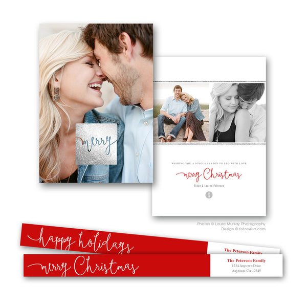 Holiday Card Template for Photographers - Photoshop Template - 5x7 Card - MERRY - 1486