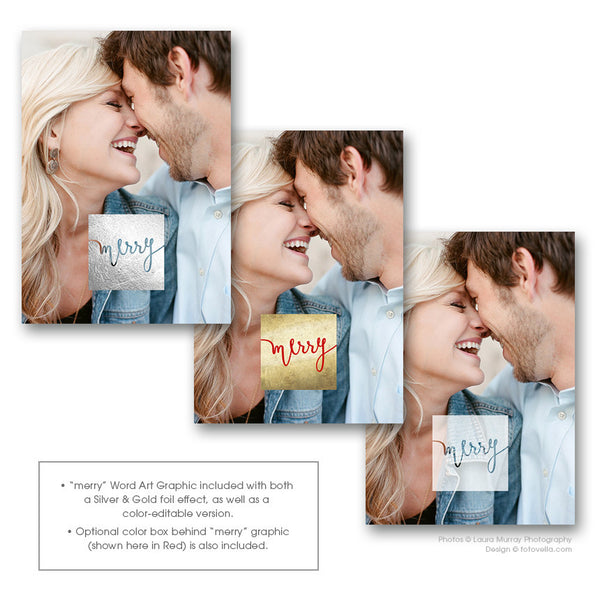 Holiday Card Template for Photographers - Photoshop Template - 5x7 Card - MERRY - 1486