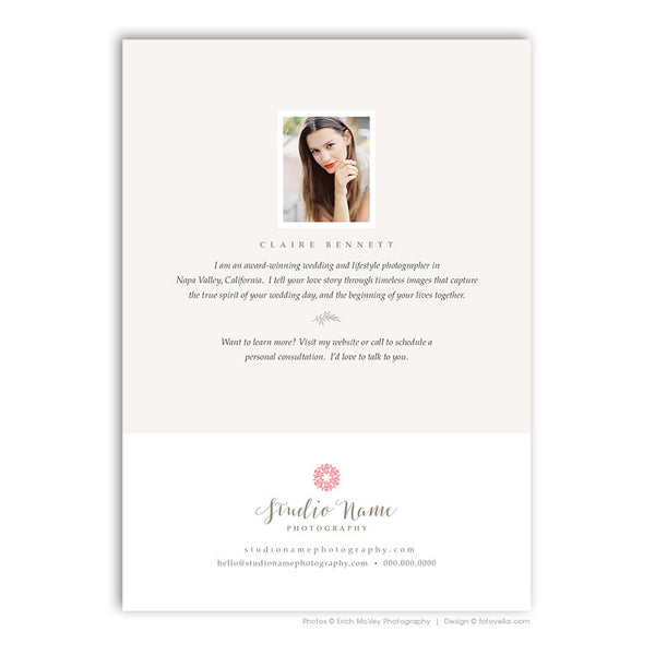 Wedding Photographer Marketing Template - Folded Wedding Photography Promo Card - 5x7 Vertical - BLISS - 1495