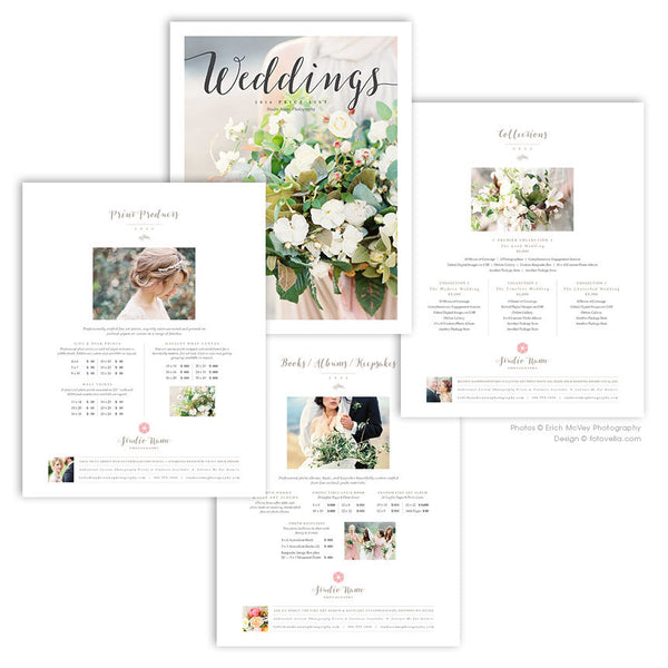Wedding Photography Price List Templates - Four Page Pricing Guide - Packages, Prints, Albums + Cover - 8.5 x 11 - BLISS - 1503