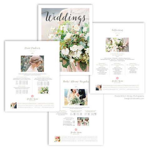 Wedding Photography Price List Templates - Four Page Pricing Guide - Packages, Prints, Albums + Cover - 8.5 x 11 - BLISS - 1503