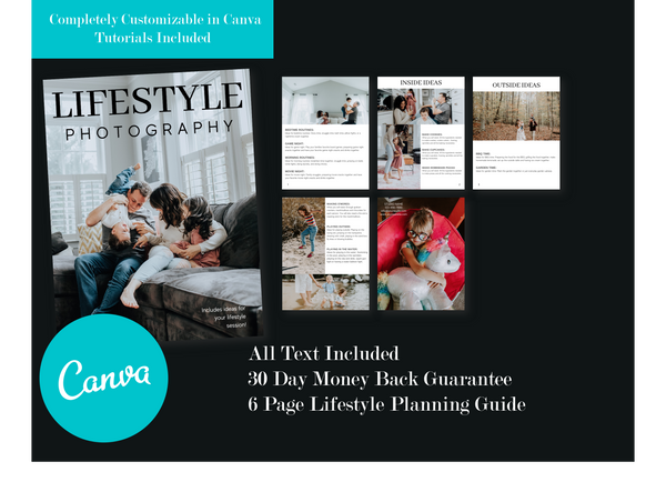 Lifestyle Photography Client Guide, Welcome Packet Template, Magazine Template, Session Planning Guide for Canva