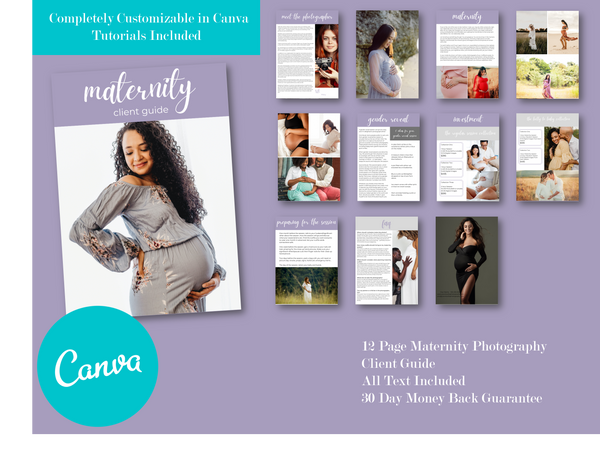 Maternity Photography Welcome Packet for Canva, Client Guide, Magazine Template for Maternity Photographers