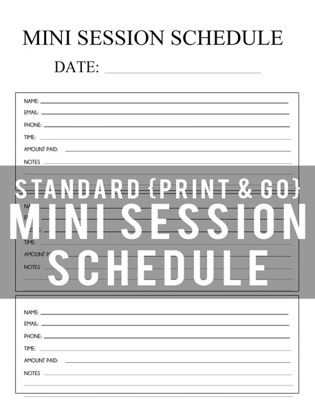 Mini Session Schedule, Mini Session Planner