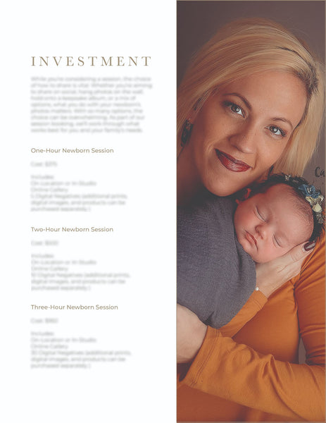 Newborn Photography Client Guide | Newborn Welcome Packet Template | PSD Template