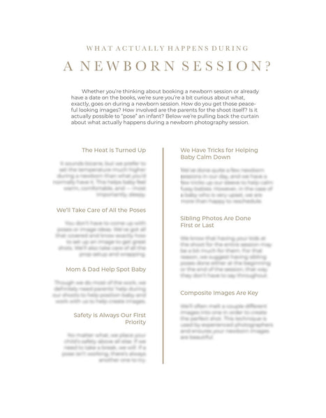 Newborn Photography Client Guide | Newborn Welcome Packet Template | PSD Template