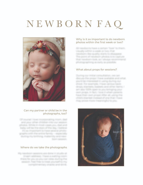 Newborn Photography Client Guide | Newborn Welcome Packet Template | PSD Template