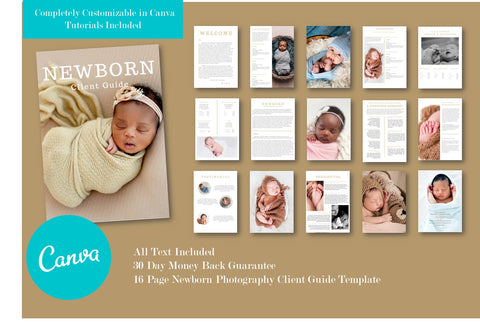 Newborn Photography Client Guide for Canva | Newborn Welcome Packet Template | Magazine Template for Canva