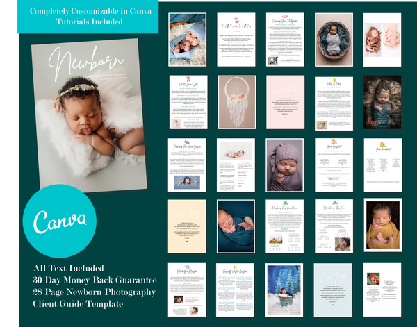 Newborn Photography Marketing Magazine Template for CANVA, Welcome Packet Template, Client Guide for Newborn Photographers