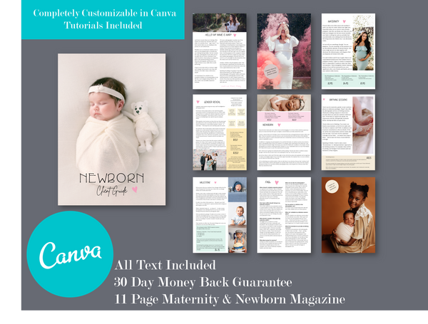 Newborn Photography Client Guide for Canva | Newborn Welcome Packet Template | Magazine Template for Canva, 1ST Edition