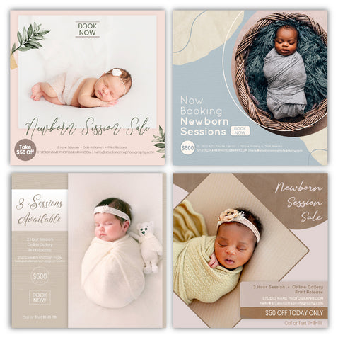 Newborn Photography Marketing Template Bundle  | Photoshop Templates | Facebook | Facebook & Instagram Story Templates