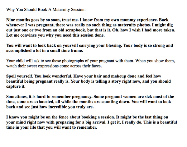 Newborn and Maternity Photography Prewritten Content Bundle: Prewritten Text for your Website, Newsletter, Emails + Blog!