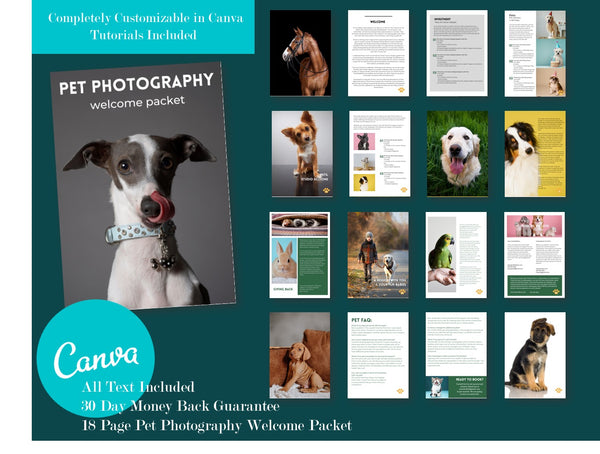 Pet Photography Client Guide Template for CANVA | Welcome Packet | Canva Templates for Pet Photographers