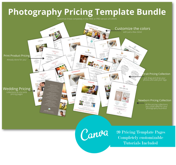Photography Pricing Template Bundle, Canva Price List for Photographers, Pricing Guide, Portrait Price Sheet, Wedding Pricing, Newborn Pricing