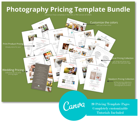 Photography Pricing Template Bundle, Canva Price List for Photographers, Pricing Guide, Portrait Price Sheet, Wedding Pricing, Newborn Pricing