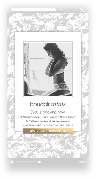 24 Piece Boudoir Photography Mini Session Marketing Template Bundle for Photographers |  Facebook & Instagram Templates